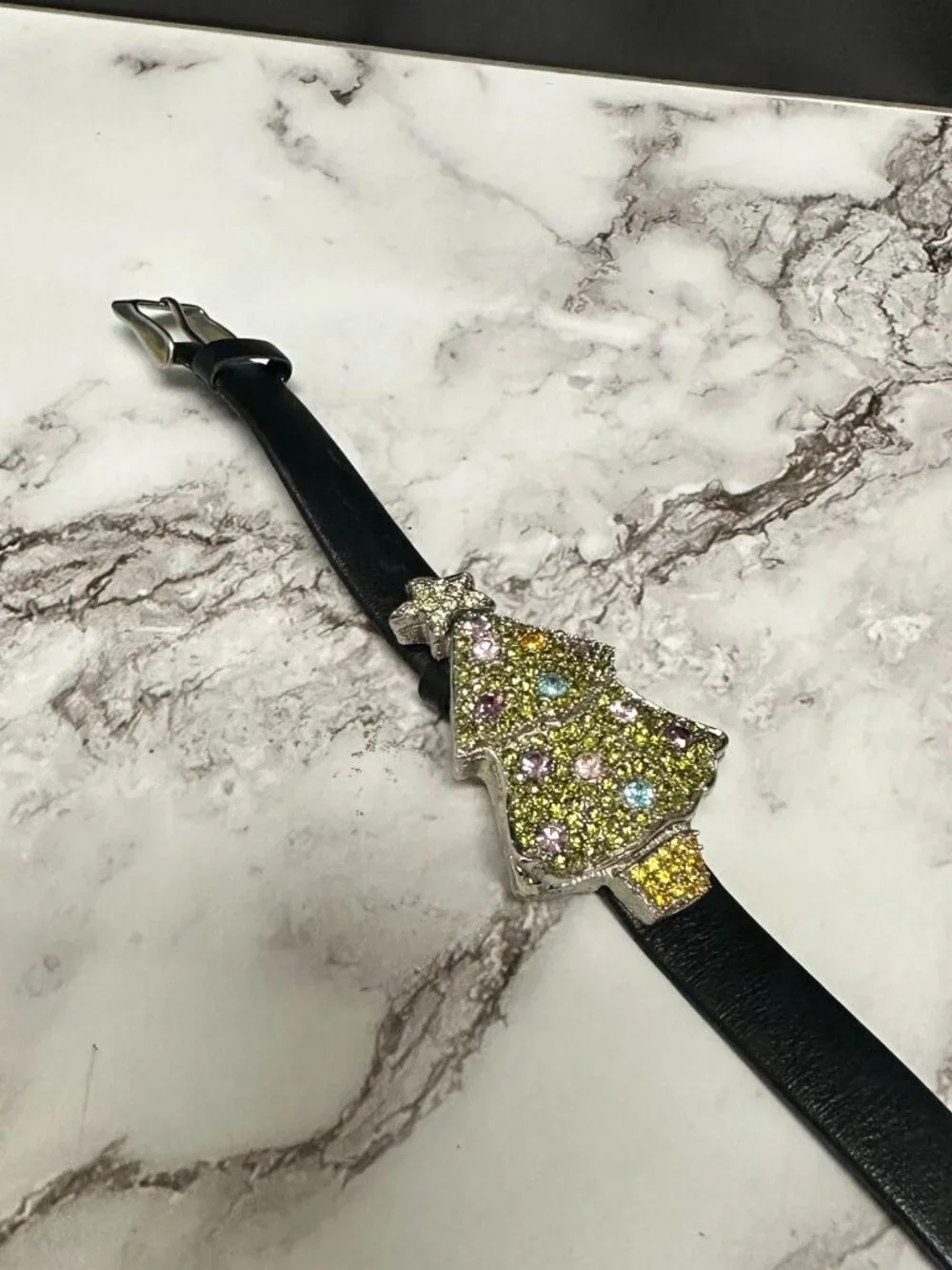 Quacker Factory Watch Women Rhinestone Christmas Tree Hidden Dial Working